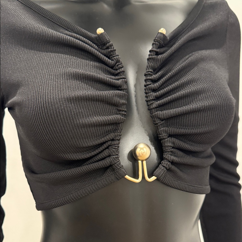 Christopher Esber Hardware Cut-Out Crop Top Black Long Sleeve Size UK 8/ S NEW - Picture 7 of 12